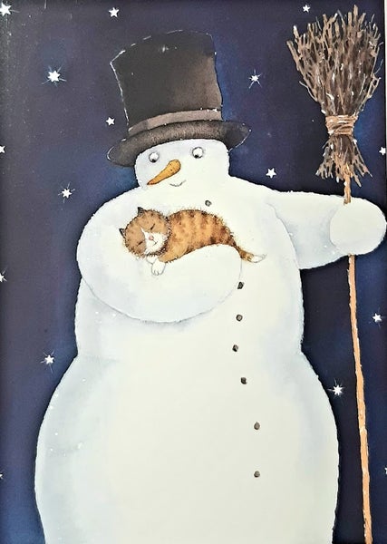 Postikortti Kissa ja lumiukko